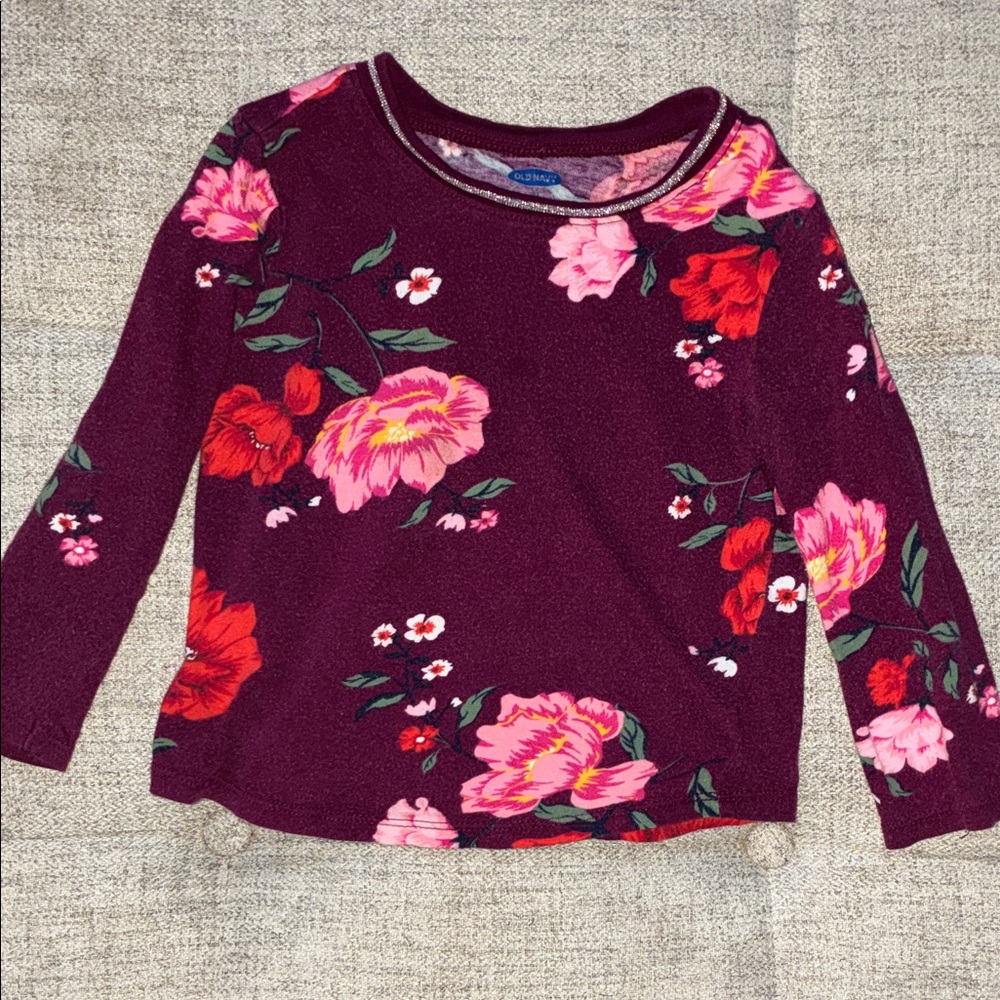 Old Navy Floral Long Sleeve Top - Burgundy and Pink